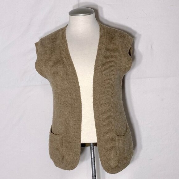 Vintage Junior Bazaar Tan Knit Open Front Vest Cardigan S - Picture 1 of 11